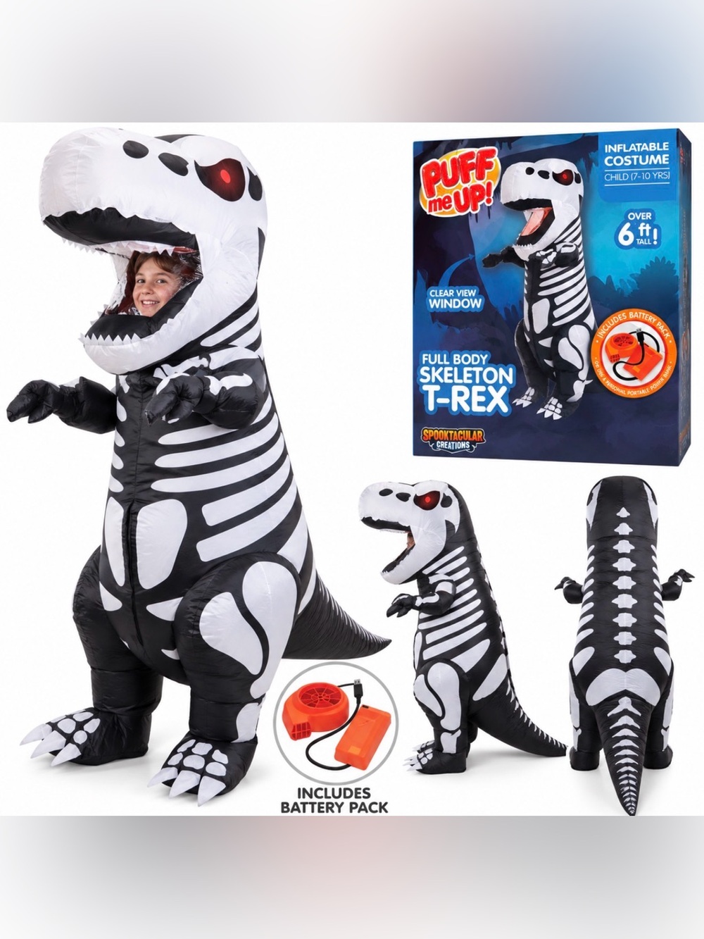 Spooktacular Creations Skeleton T-Rex Inflatable Halloween Costume Child 7-10